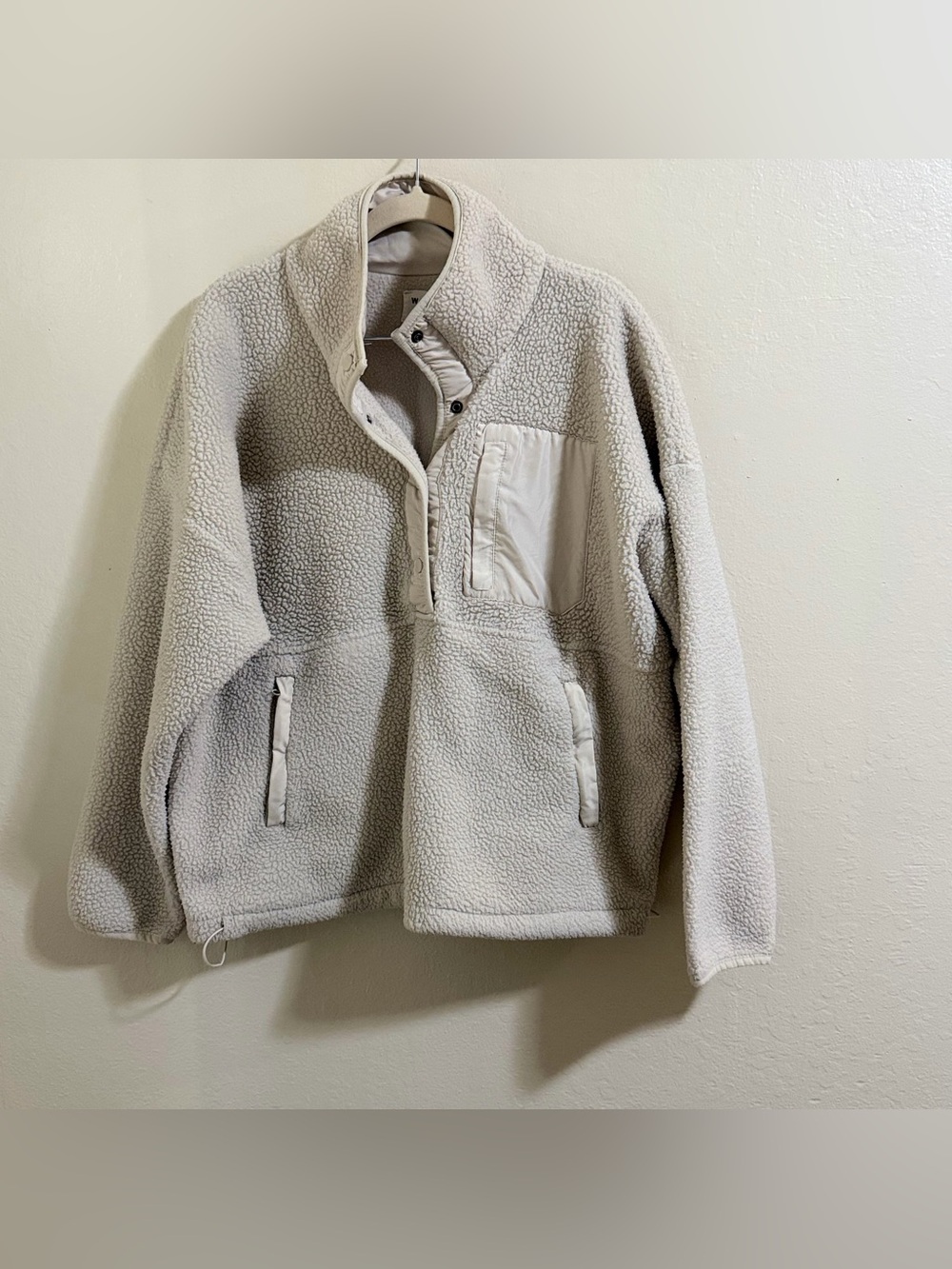 Wilo The Label Fleece Pullover Sweater Button Snap Jacket Cream Medium cozy - Picture 1 of 9